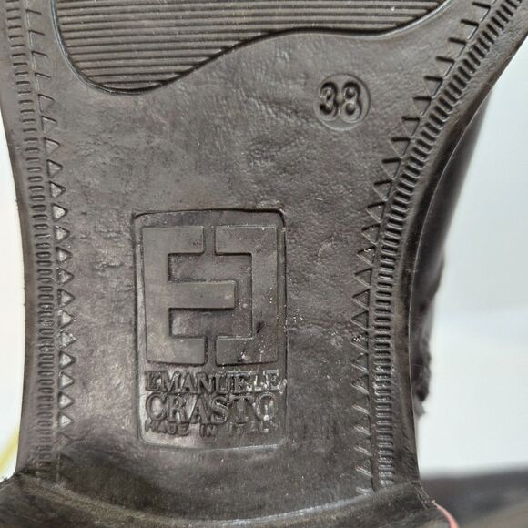 Emanuele Crasto Womens 38/7.5 Moto Boots Double Buckle Dark Brown Leather Italy - Picture 8 of 10